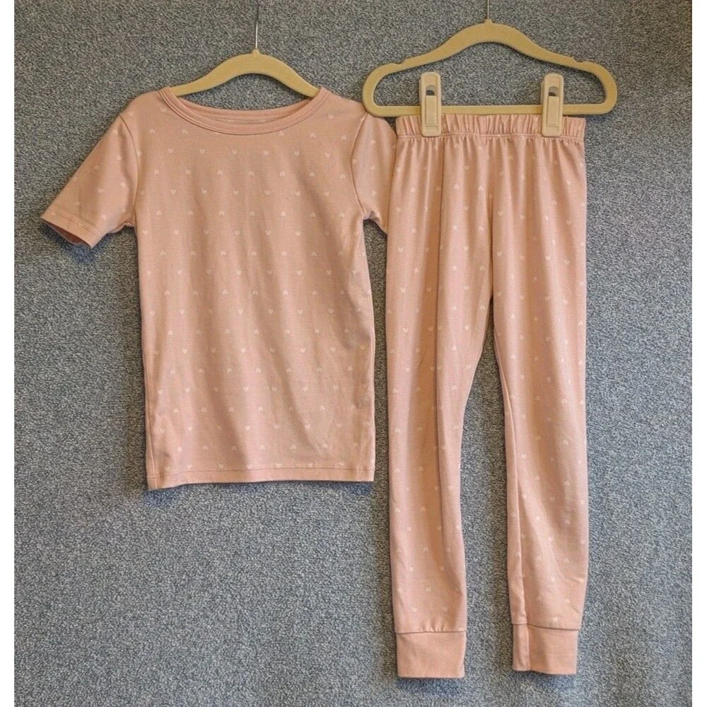 Cloud Island Girls Size 5T Pink White Heart Two Piece Pajamas